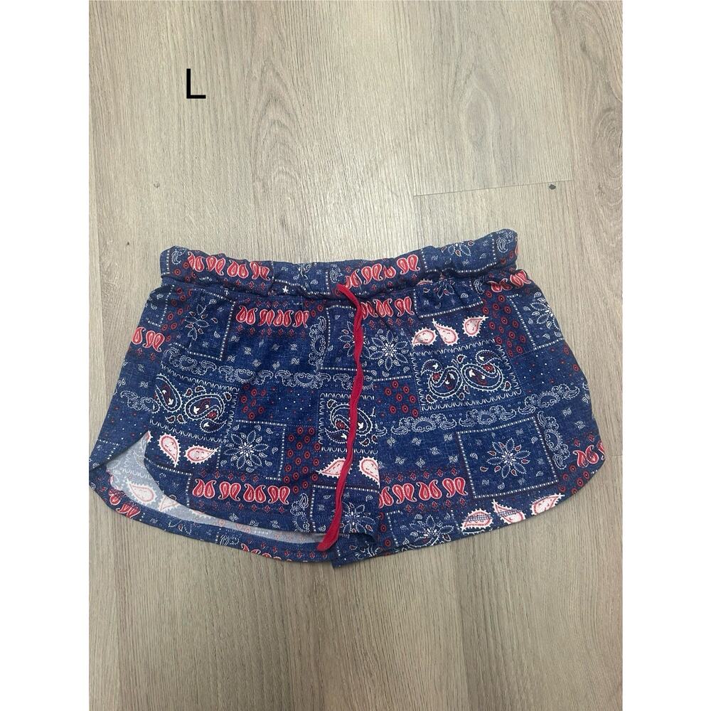 Women's Paisley Athletic Shorts Large Blue Red Polyester Spandex Drawstring